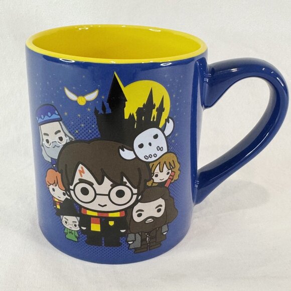 Harry Potter Coffee Mug Ceramic Blue Yellow Anime Cartoon Chibi Warner Bros 14oz - Picture 2 of 4